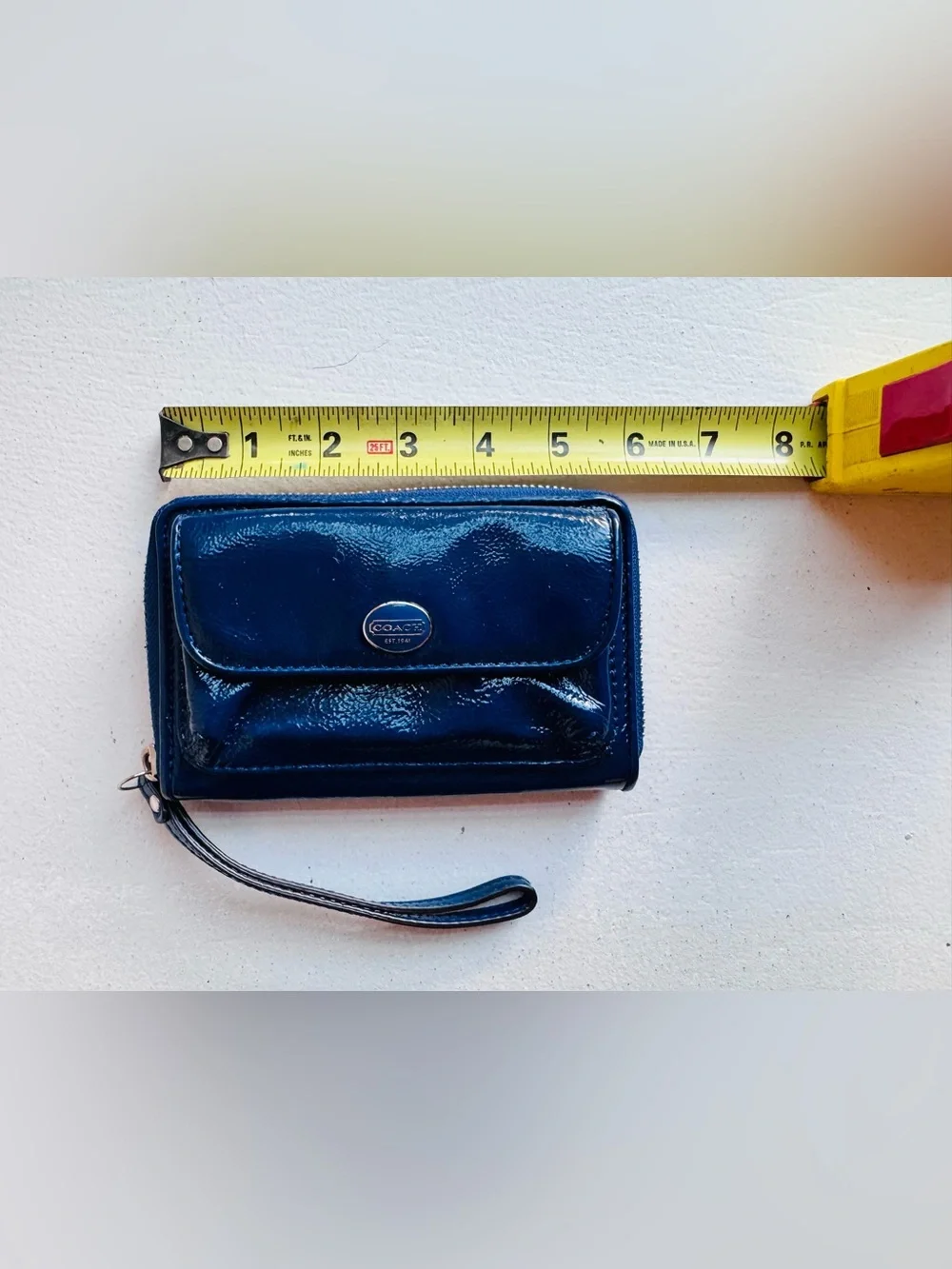 Coach Patent Leather Wristlet in Deep Blue